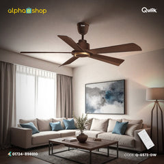 Qulik Quantom 56" decorative silent ABS blade ceiling fan with remote control in Dark Wood (Q-6573-DW).