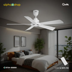 Qulik Quantom 56" decorative silent ABS blade ceiling fan with remote control in Pearl White (Q-6573-PW).