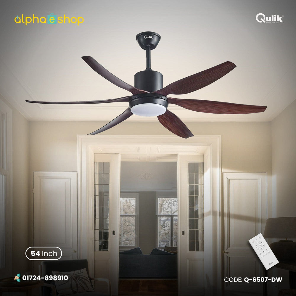 Qulik Silex 54" silent ABS blade ceiling fan with underlight and remote control in Dark Wood Grain (Q-6507-DW).