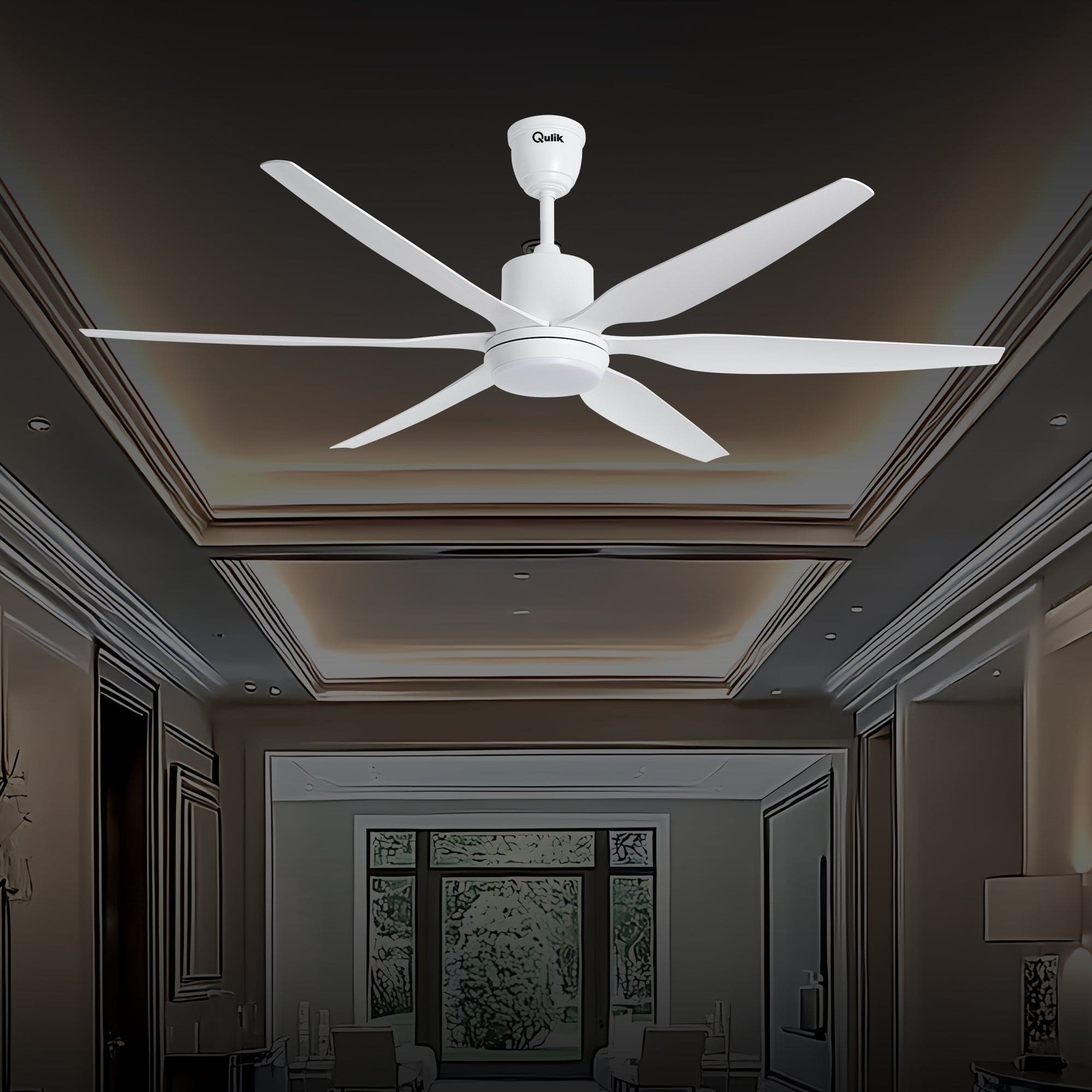 Qulik Silex 54" silent ABS blade ceiling fan with underlight and remote control in White (Q-6507-W).