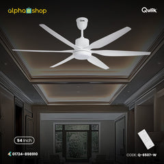 Qulik Silex 54" silent ABS blade ceiling fan with underlight and remote control in White (Q-6507-W).