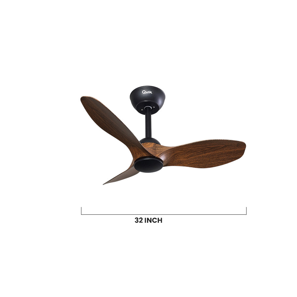 Qulik Spinner Pro 32" decorative silent ABS blade ceiling fan with remote control in Dark Wood (Q-D78021-DW).