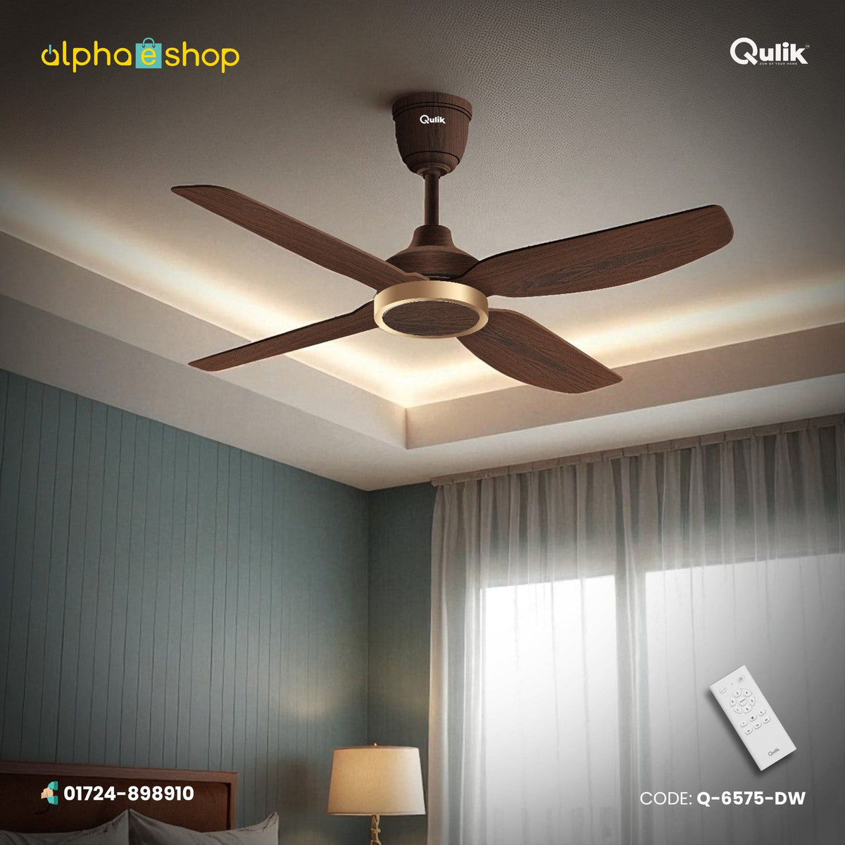 Qulik Windora 56" energy saving BLDC remote control ceiling fan in Dark Wood (Q-6575-DW).