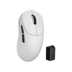Royal Kludge RK MG5 wireless gaming mouse in white with an ergonomic profile and a compact USB receiver.