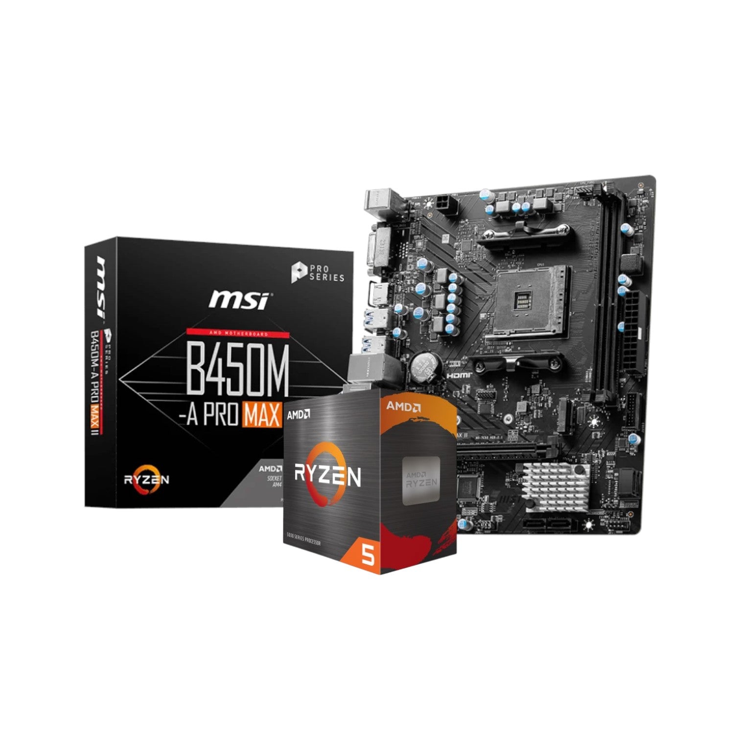 AMD Ryzen 5 5600G Processor with Radeon Graphics (Tray Box) with MSI B450M-A PRO MAX II AMD AM4 Motherboard (CO100003)