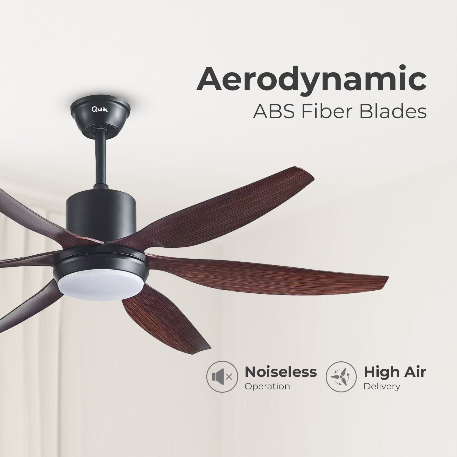 Qulik Silex 54"- Modern Decorative Silent ABS Blade Under light with Remote Ceiling Fan (Dark Wood) Q-6507-DW