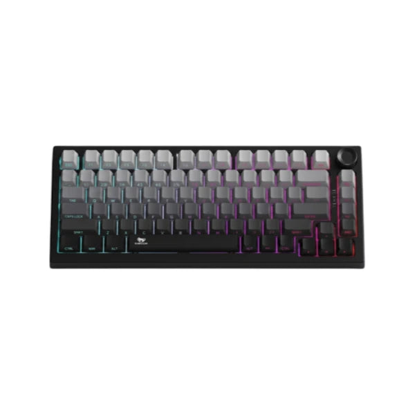 T-WOLF K81 75% tri-mode wireless mechanical keyboard with translucent keycaps and RGB backlighting in Black.