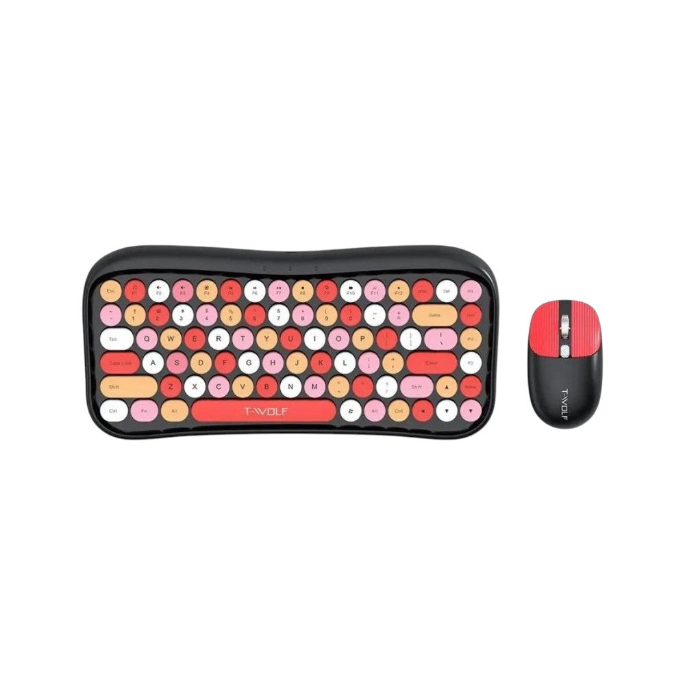 T-WOLF TF660 wireless keyboard and mouse combo featuring a vibrant, colorful keycap configuration.