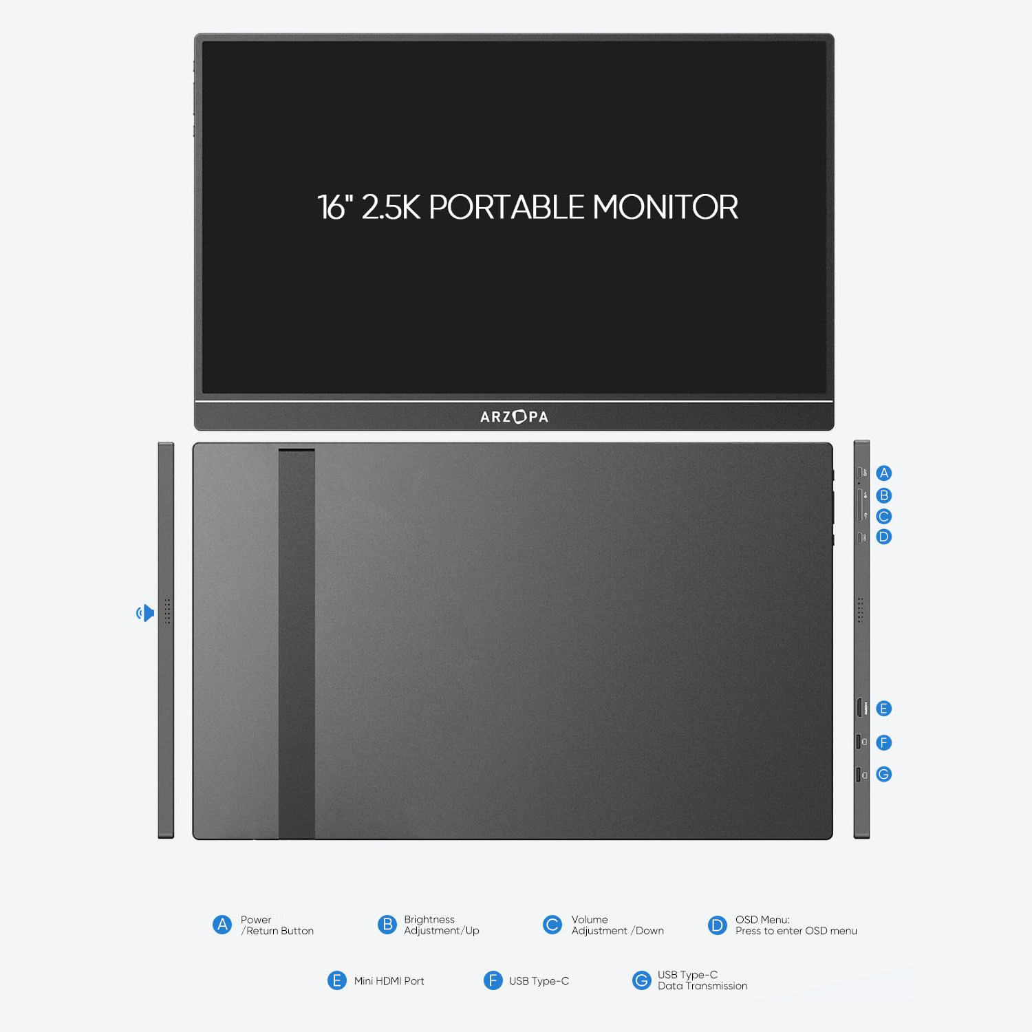 Arzopa Z1RC 2.5K Portable Monitor-Brilliant QHD Display