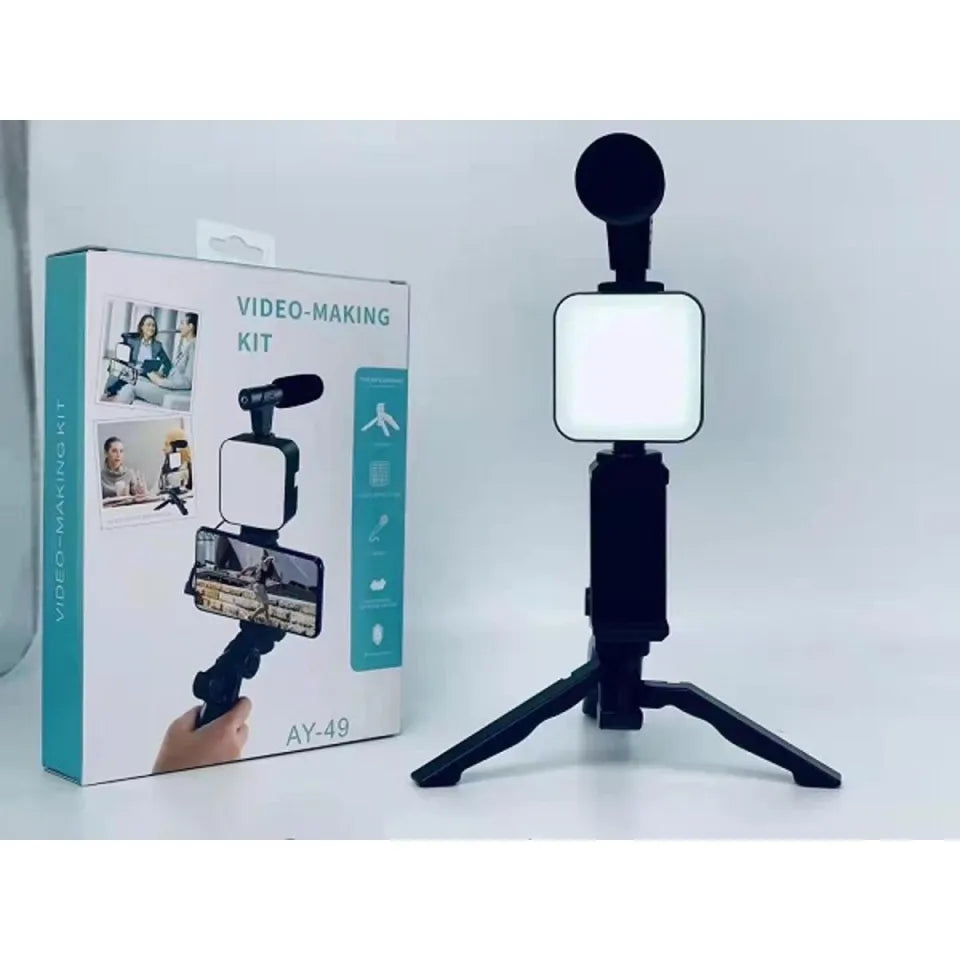 VIDEO Making Kit AY-49 Remote Control Vlogging Video Making Kits Microphone LED Fill Light Mini Tripod (TNB0001)