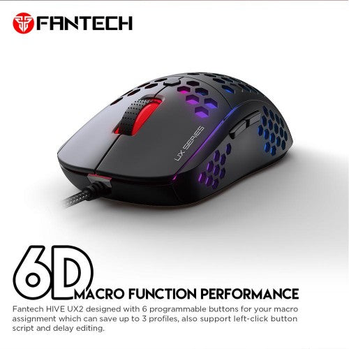 Fantech Hive UX2 6 Buttons 7 Mode USB RGB Gaming Mouse Black (MFT1914)