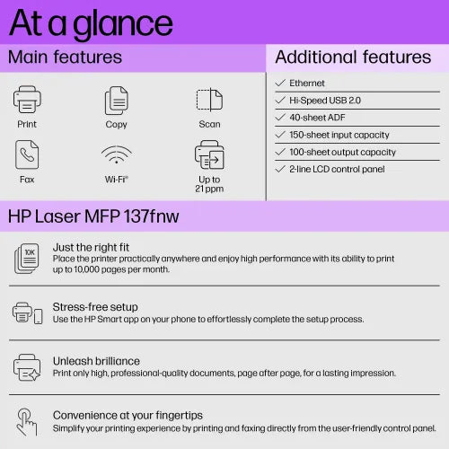 HP Laser MFP 137fnw Multifunction Mono Laser Printer (PHP11636)