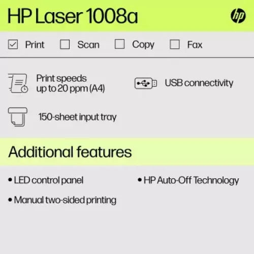 HP Laser 1008a Single Function Mono Laser Printer (PHP11649)
