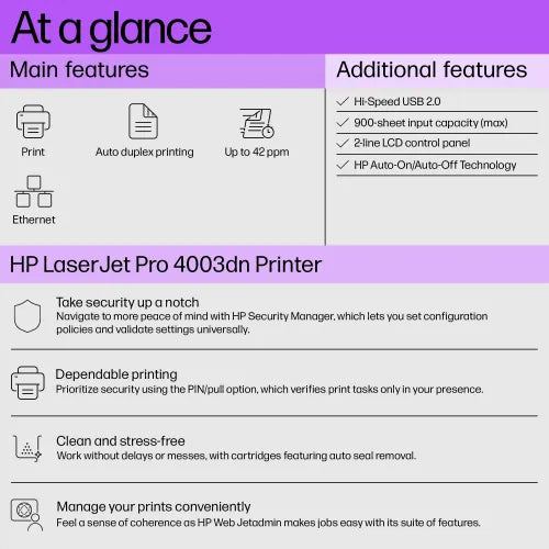 HP LaserJet Pro 4003dn Single Function Mono Laser Printer (PHP11638)